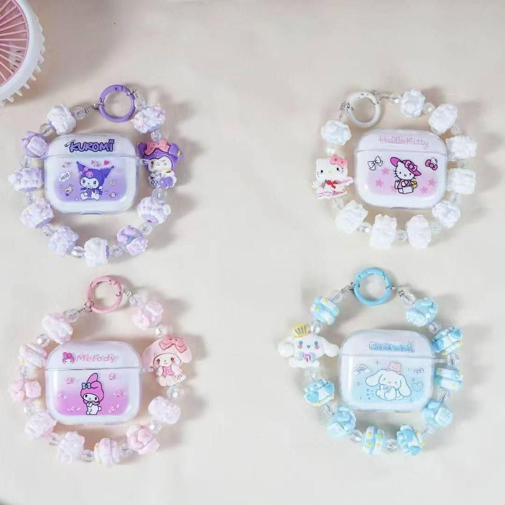 2025 New Sanrio Wireless Bluetooth Earphones with Mini Fan & Bracelet Case