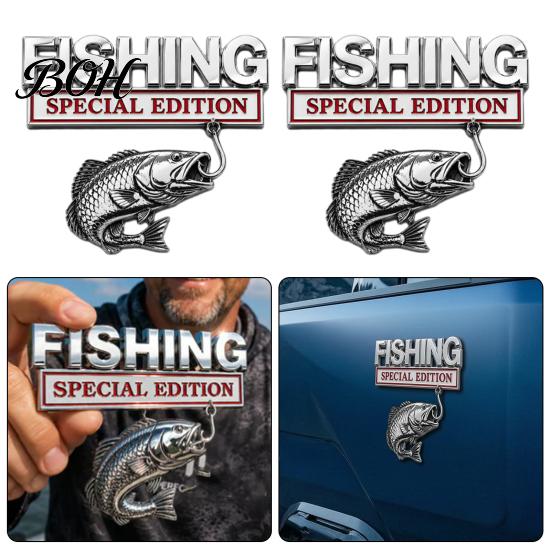 Premium Fishing Car Accessory Special Edition Emblem, Bass Badge for Vehicle, Waterproof Fishhook Metal Sticker Aluminum Fish Hook Decal Truck