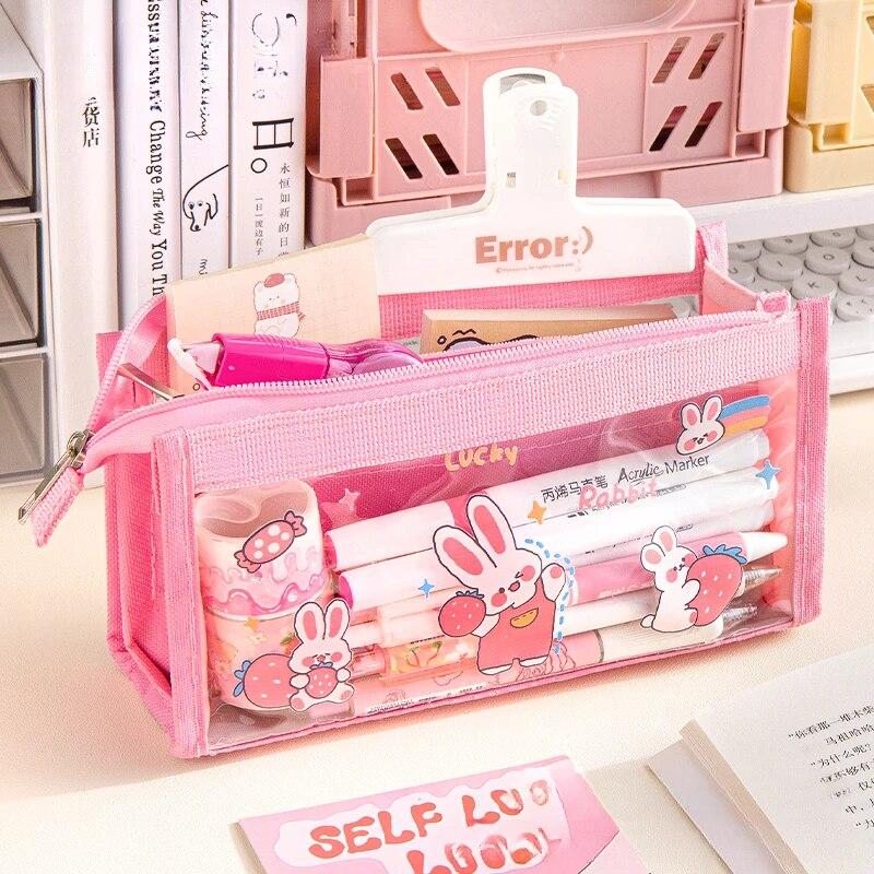 Cute Cartoon 6-layer Transparent Pencil Case Multi-functional Storage Stationery Box School Supplies Kawaii Stationery Bag 1pc
