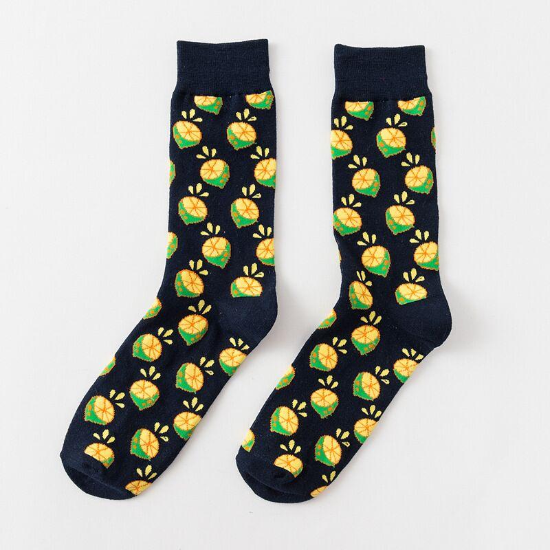 1 Pair Cotton Socks Men Women Street Skateboard Happy Socks Fruit Print Harajuku Gift Apple Pear Banana Lemon Cherry Funny Socks