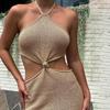 Women Holiday Party Hollow Out Bodycon Halter Neck Backless Chic Dress