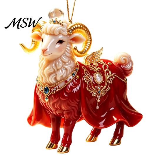 Indoor Holiday Decorations 2D Flat Christmas Sheep Hanging Ornament with Lanyard, Acrylic Office Tree Pendant for Home Party Festive Decor And
