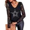 Женская сексуальная футболка с длинным рукавом и v-образным вырезом, кружевная модная футболка с принтом, пуловер, топы, блузка