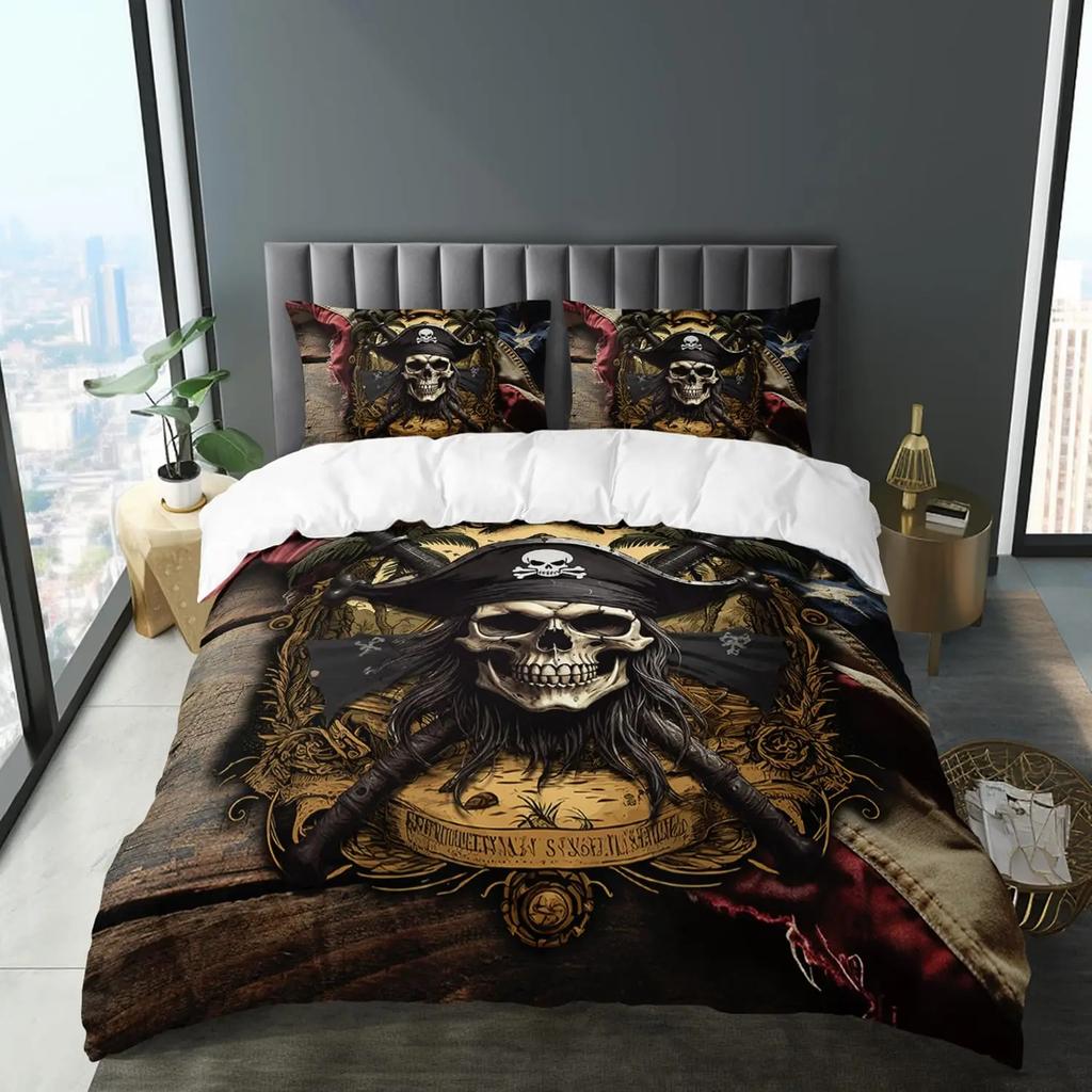 Комплекты пододеяльников с пиратским черепом для мальчиков, детей, мужчин, подростков, размера «queen», легкие комплекты постельного белья, морской комплект постельного белья, декор для спальни, без одеяла