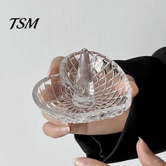 Crystal Ring Holder for Jewelry Glass Holder, Water Ripple Elegant Dish, Clear Wedding Keeper Ceremony Decorative Trinket Tray Bedside Table