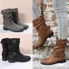 Vintage European and American Martin Boots: Retro Buckle Mid-Tube Leather Boots for Women, Large Sizes Available.