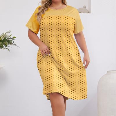 Плюс размер 5XL Ночное платье Женские летние ночные рубашки с принтом в горошек с короткими рукавами Длинная ночная рубашка Домашняя одежда Большие размеры Женская ночная рубашка