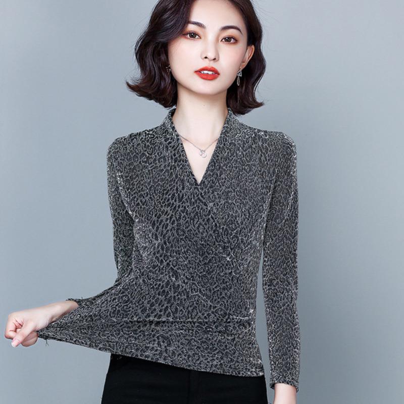 Женская верхняя осенняя новая мода иностранная рубашка с V-образным вырезом и длинными рукавами с леопардовым принтом