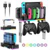 RGB Switch Wall Mount for Joy-Con Charger, Switch Holder for Nintendo Switch / OLED with Switch Organizer, Switch Accessories with 15 Light Mode, 4 Co