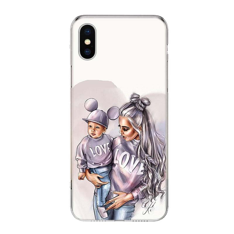Мама Малышка Девочки Для iPhone 17 Air 16 15 14 Plus 13 Mini 12 11 Pro Max Чехол для телефона 16E 7 Печать 8 SE Fundas Чехол Мягкий Coque 16 15 1