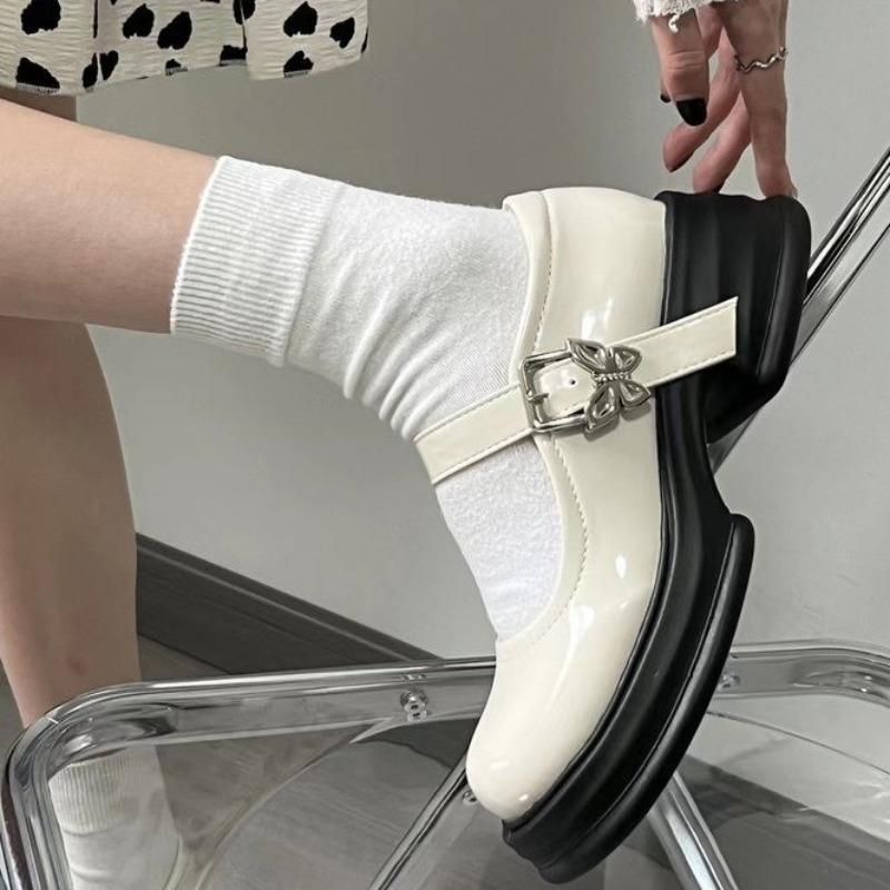 Туфли для женщин Высокое качество Весна и Осень Женские туфли-лодочки Мэри Джейн Пряжка на одном ремешке Круглый носок Туфли с неглубоким вырезом Женские