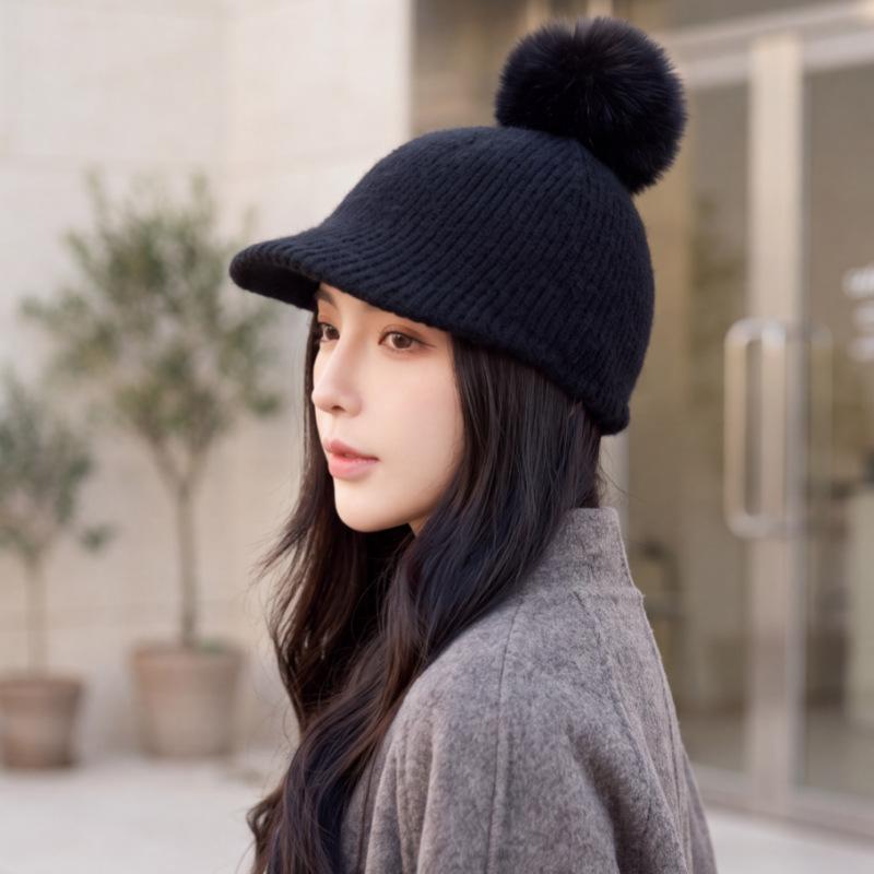 Winter new wool knitted cap women's thickened warm hairball cap versatile wool cap