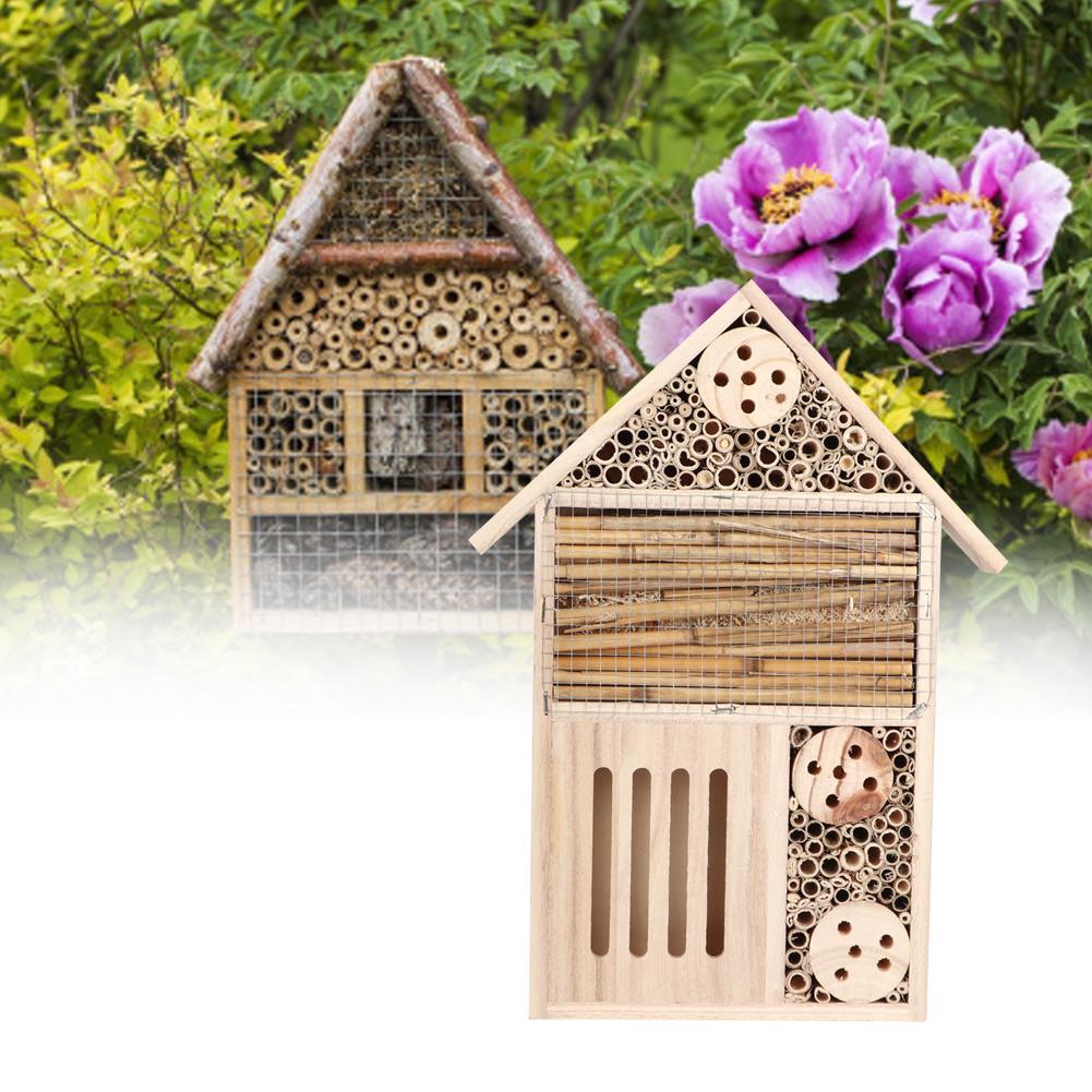 Garden Outdoor Wooden Insect Bee House Wood Bug Room Shelter Nesting Box Decoration