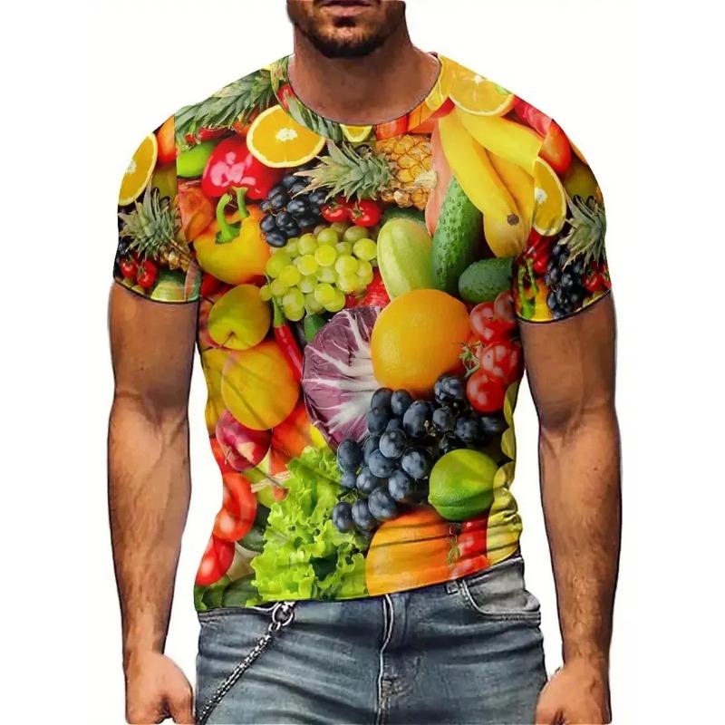 Men's 3D Printed Food Graphic T-Shirts Burgers Fries & Pizza Artistic Design T-shirts Summer Round Neck Short Sleeve Tops