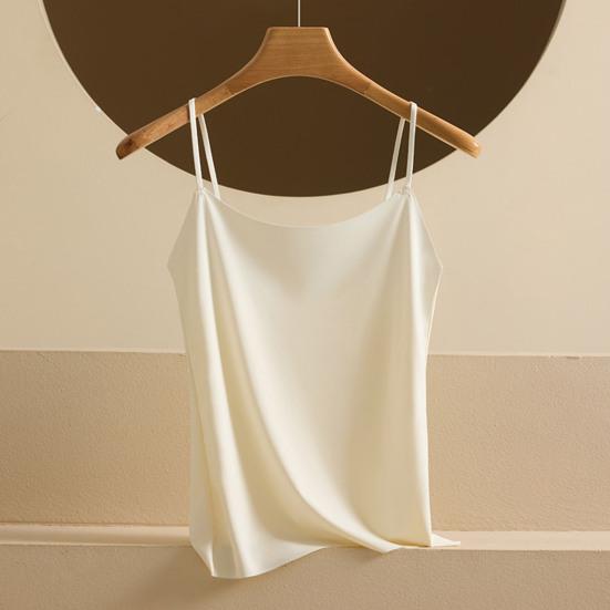 Women's Faux Silk Camisole Top Ice Silk Satin Tank Top Spaghetti Strap Sleeveless Cami Top Crew Neck Silky Summer Basic Blouse