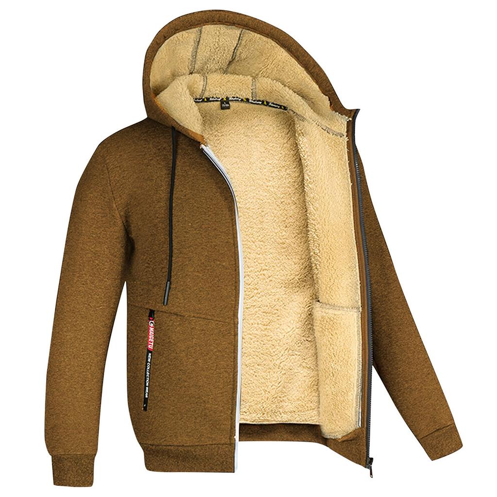 Lamb Fleece Autumn and Winter Hoodie Men's Hooded Solid Color Jacket with Thick Fleece Clothing