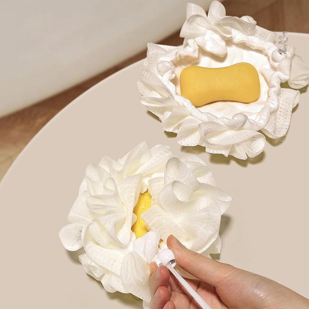 2-в-1 полотенце-шар для ванны, мочалка с завязкой на шнурке для мыла, мягкая отшелушивающая сетчатая губка для душа, уход за кожей, средство для купания