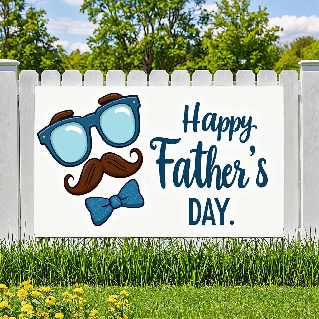 Colorful Design Event Banner Durable Material Celebration Banner Mustache Graphic Bow Tie Illustration Father's Day Prop