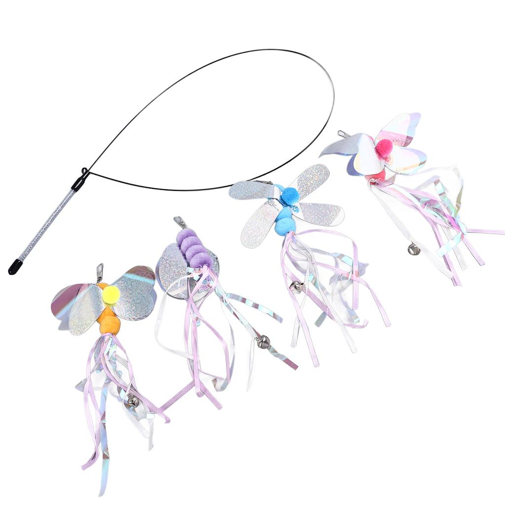 Cat Teaser Wand Toys Fun Interactive Cat Teaser Stick with 4pcs Replaceable Attachments for Indoor Cats Kittens