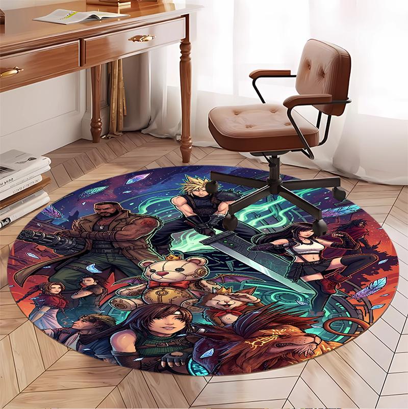 Final Fantasy Pattern Round Rug, Indoor/Outdoor Mat, for Picnic, Gameroom, Bedroom, Office, Living Room, Home Decor Carpet, Birthday Gift