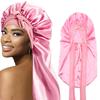 Cross-Border Satin Sleep Cap with Bow - Long, Elastic, Wide Brim Headscarf Hat