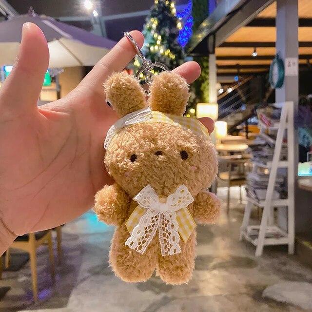 Мультяшный плюшевый брелок с изображением медведя и кролика, милый автомобильный брелок для ключей, сумки, подвеска для багажа