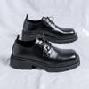 FashionDesigner's Men's Genuine Leather Shoes Square Head British Style Men's Conference Business Shoes Thick Bottom Work Dress Shoes