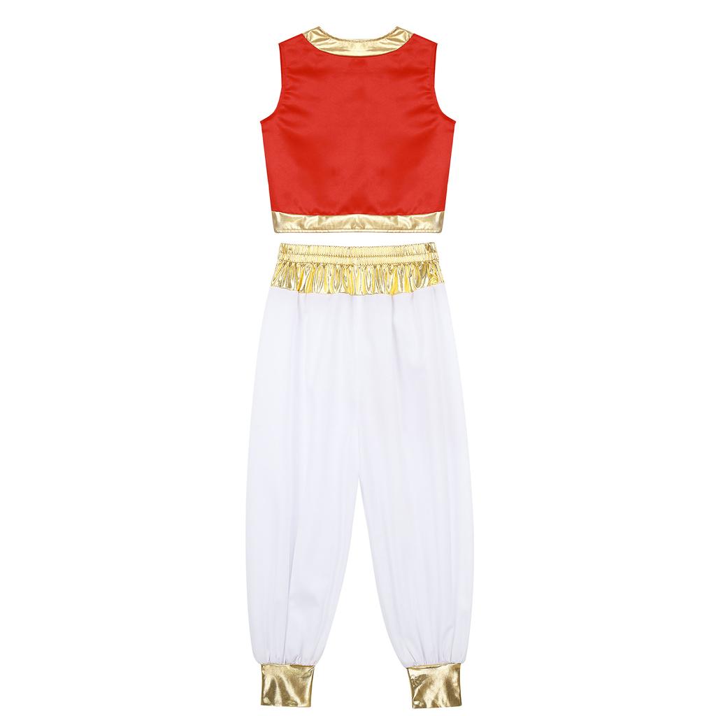 Mythical Cosplay Outfits Arabian Prince Kings Costume Halloween Roleplay Outfit Trim Waistcoat with Belted Pants