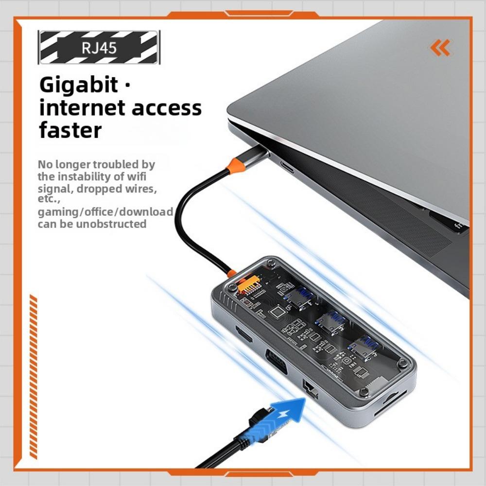 USB-концентратор Type-C 10 в 1 с прозрачным дизайном, многофункциональный док-адаптер