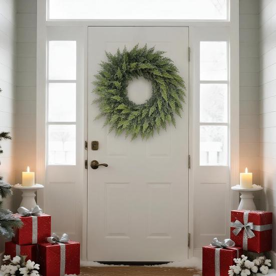Рождественский венок Реалистичный искусственный кедр Большая зеленая гирлянда Входная дверь Окна Праздничный декор для вечеринки DIY украшение