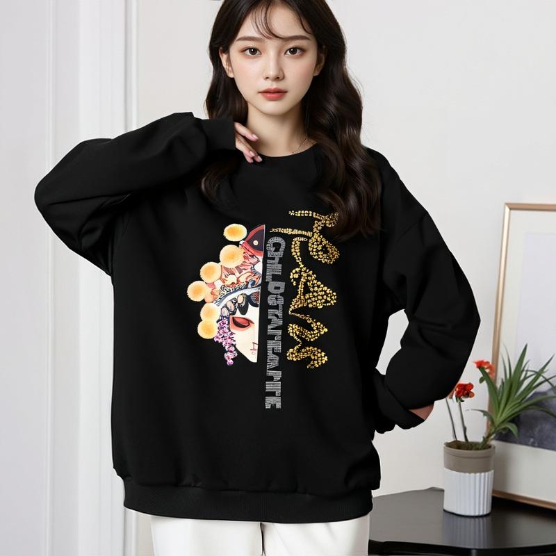 Плюс Размер Женская Осенняя Свободная Толстовка Плюс Флис и Толстая Новая Толстовка