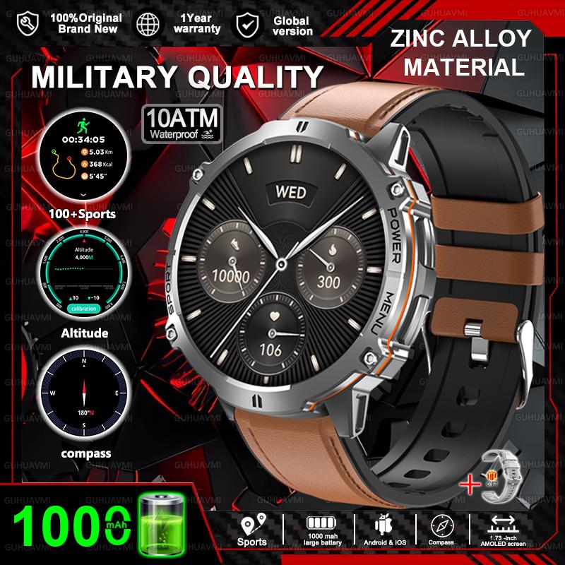 Новые Военные Умные Часы 1000 мАч HD AMOLED Экран GPS-трек 10ATM Водонепроницаемые Компас BT-звонок Спортивные Умные Часы Мужские