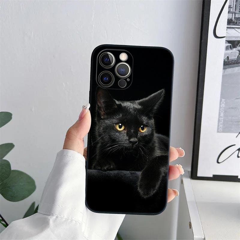 Черные Кошки Чехол для Телефона для iPhone 11 15 Pro Max Чехол Coque 14 Plus 13 Pro 12 11 X XS XR 7 8 SE 2020 15Pro Милый Кот ТПУ Мягкая Крышка