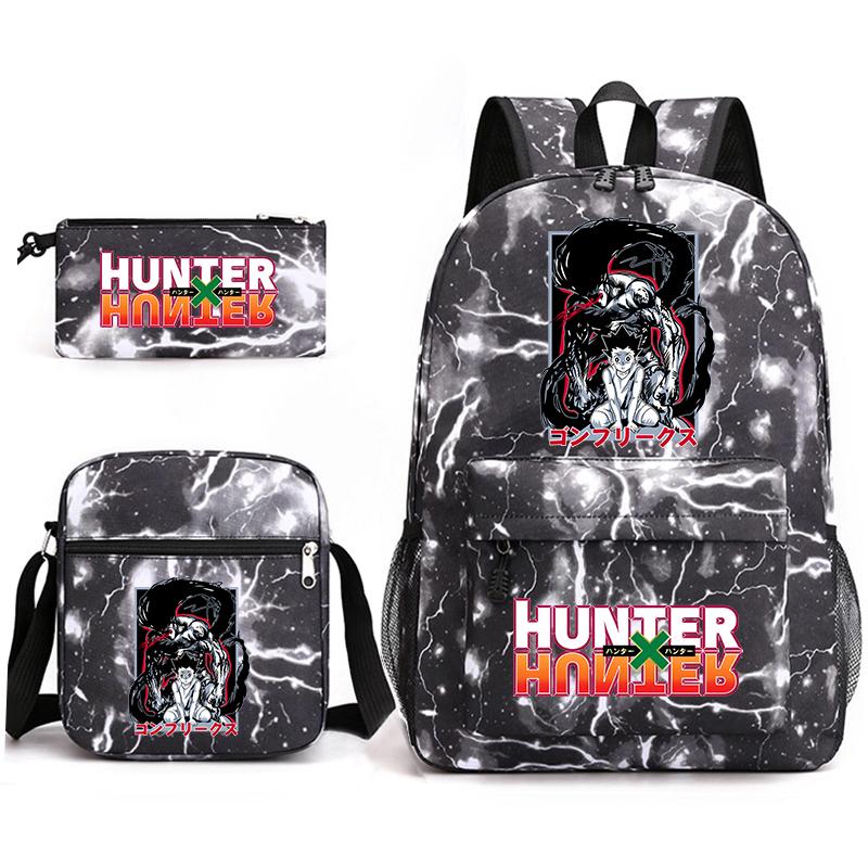Рюкзак для студентов с принтом аниме Hunter x Hunter, повседневный рюкзак для мальчиков и девочек, набор из 3 предметов с пеналом