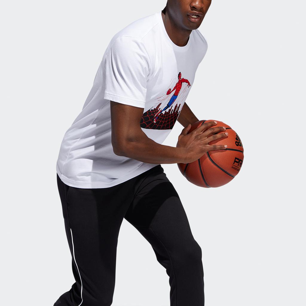 Adidas Мужская футболка с короткими рукавами и принтом «Человек-паук», баскетбольная спортивная футболка с круглым вырезом, белые DX6983