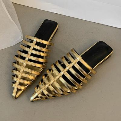 Модные женские модные остроносые сандалии лето новые с глубоким вырезом тонкие с полыми мягкими подошвами противоскользящие износостойкие шлепанцы