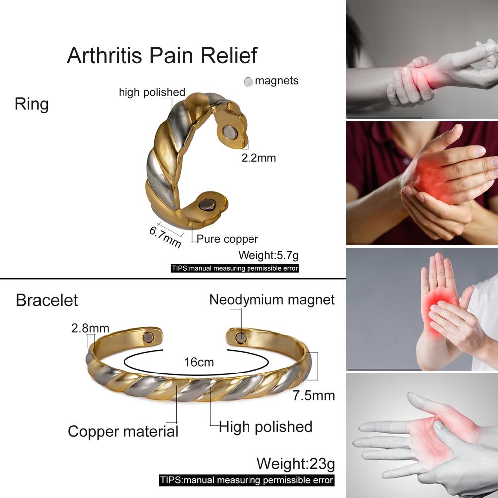 Vinterly Magnetic Pure Copper Jewelry-Set Solid Copper Adjustable Bracelet Ring Resizable Health Jewelry Set for Women Men
