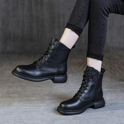 Модные ботинки Мартин женские в британском стиле короткие ботинки 2025 осень и зима новые мягкая кожа толстый каблук одинарные ботинки на толстой подошве бархатные ботинки