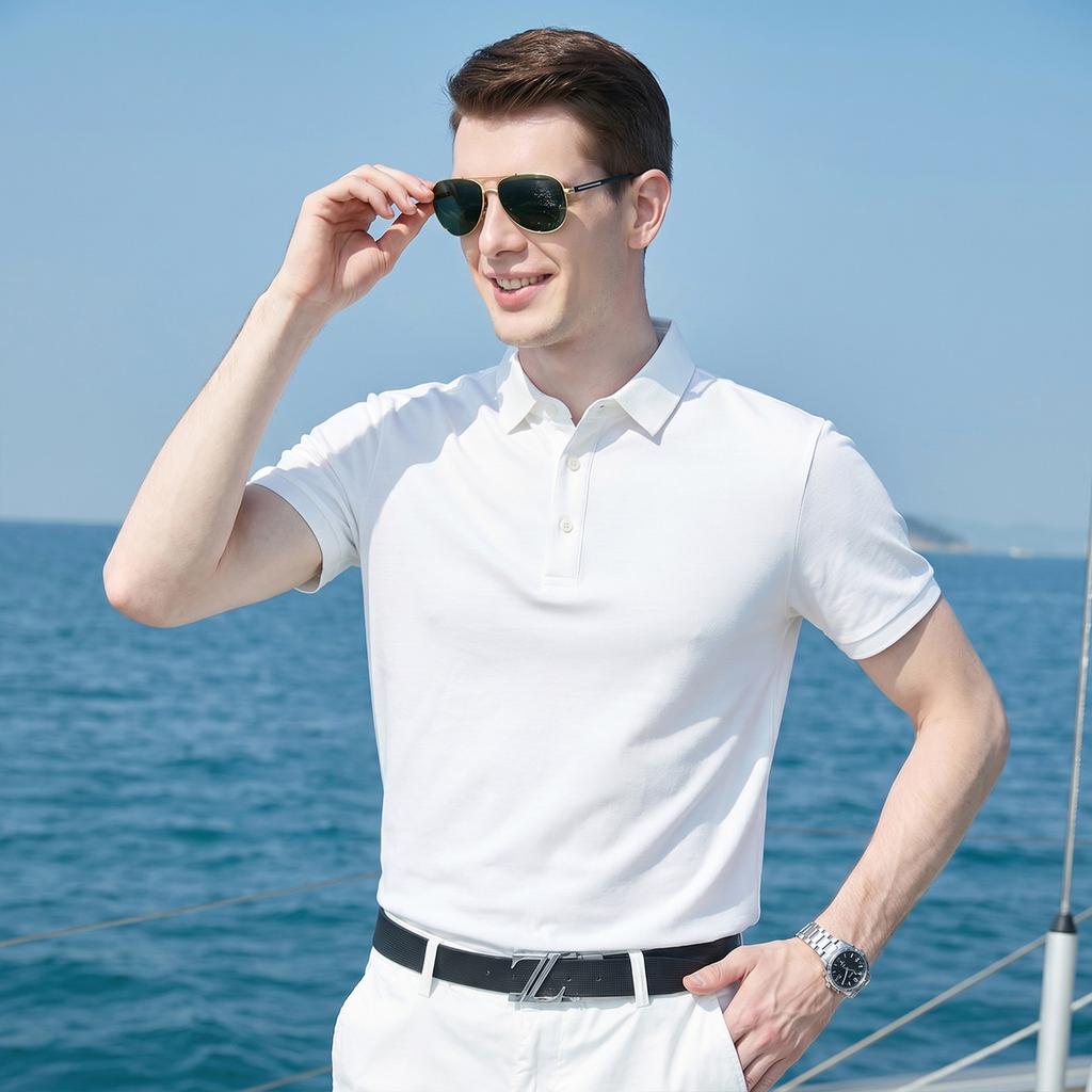 [Cool Long staple Cotton] Business casual short sleeved polo shirt for men in summer, breathable and easy to take care of, lapel T-shirt