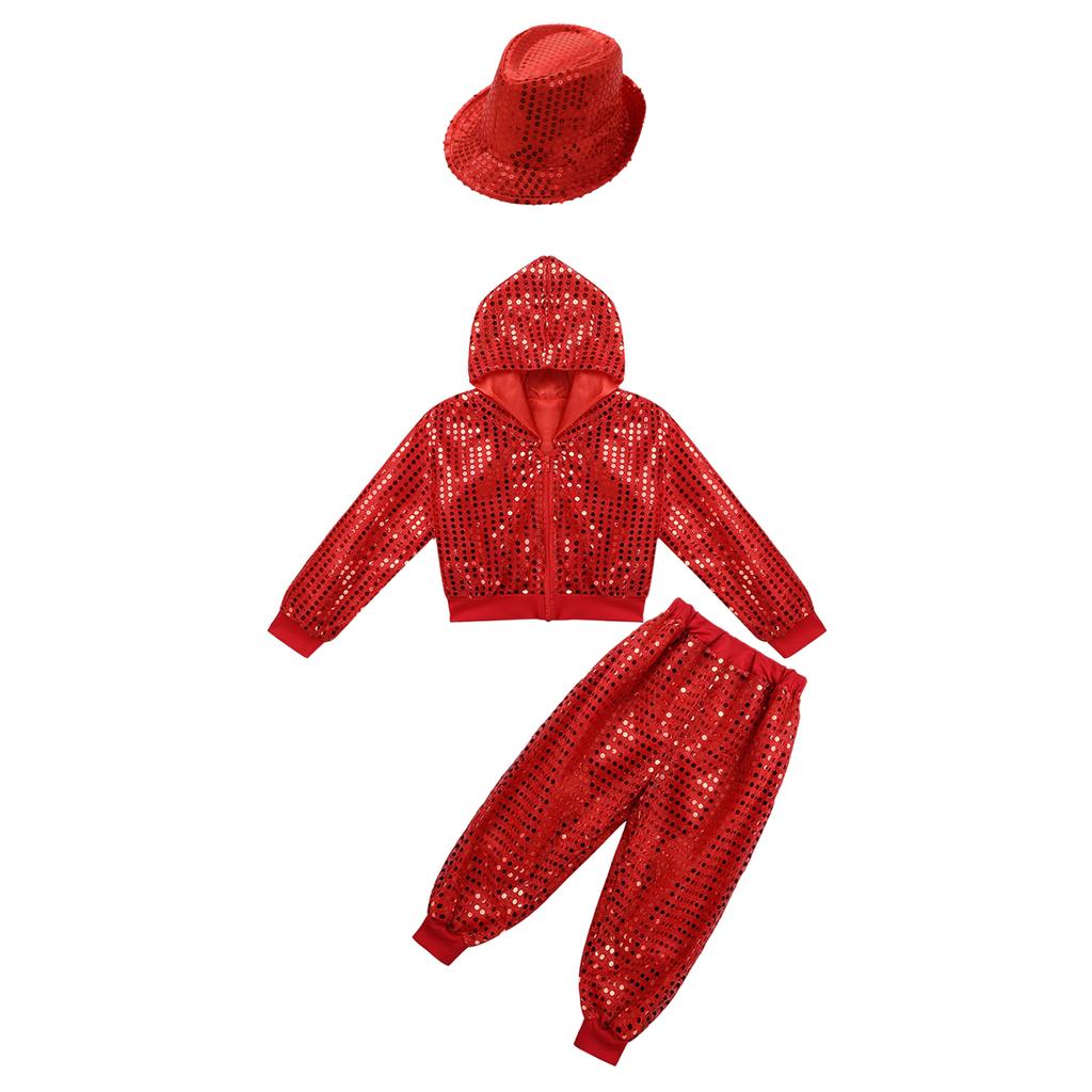 Children Dancewear Suits Kids Girls Boys Shiny Sequins Clothing Sets Hip Hop Dance Stage Costumes