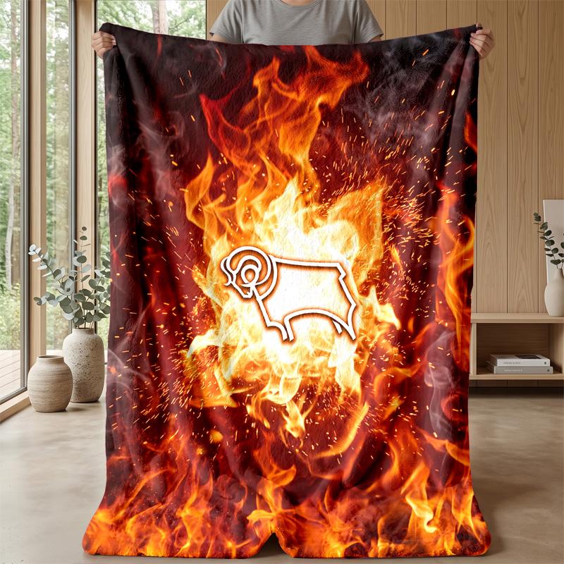 Derby County Football Print Flannel Blanket, Soft Warm Lightweight Throw Blanket for Sofa Bed Camping