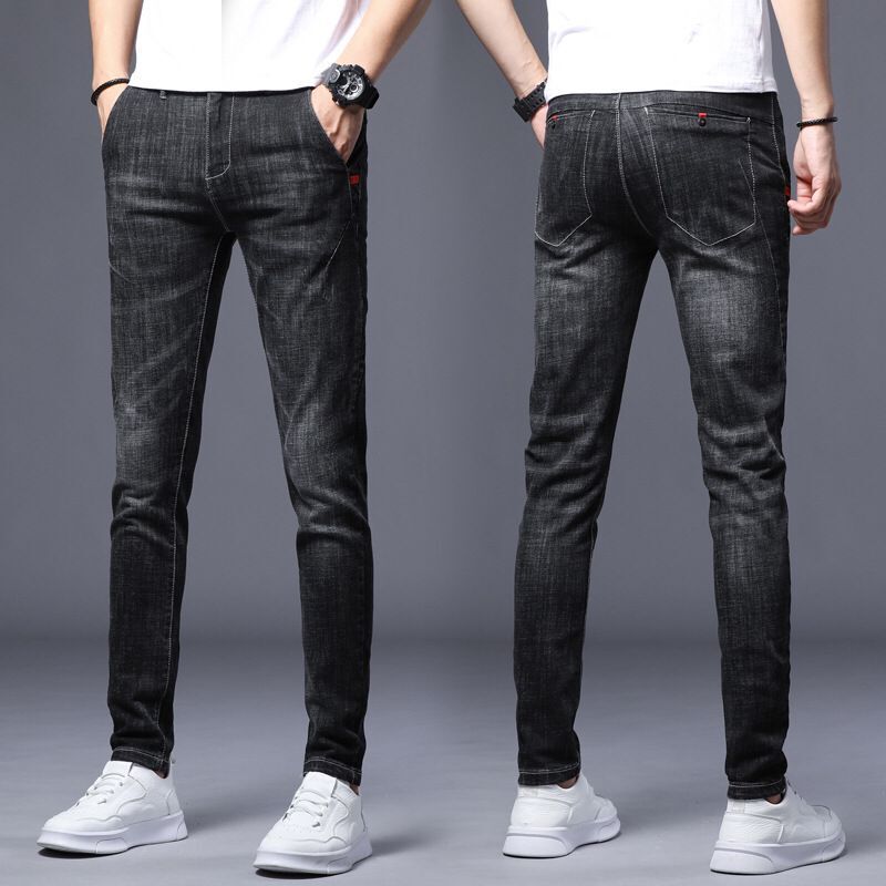 Весна и осень Новые мужские джинсы Slim Fit Эластичные брюки Small Leg Модные универсальные брюки