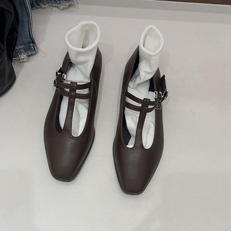 Fashion SUOJIALUN Spring New Women Flat Shoes Fashion Round Toe Shallow Slip On Ladies Mary Jane Shoes Flat Heel Outdoor Dress Ballerina