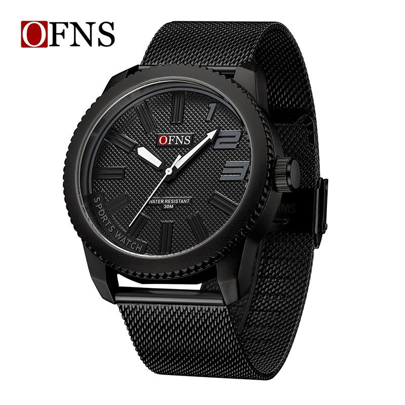 Ofns Brand 1590 Texture Mesh Belt Men's Watch Simple Digital Commuter Cross Border Quartz Luminous Waterproof Watches For Men