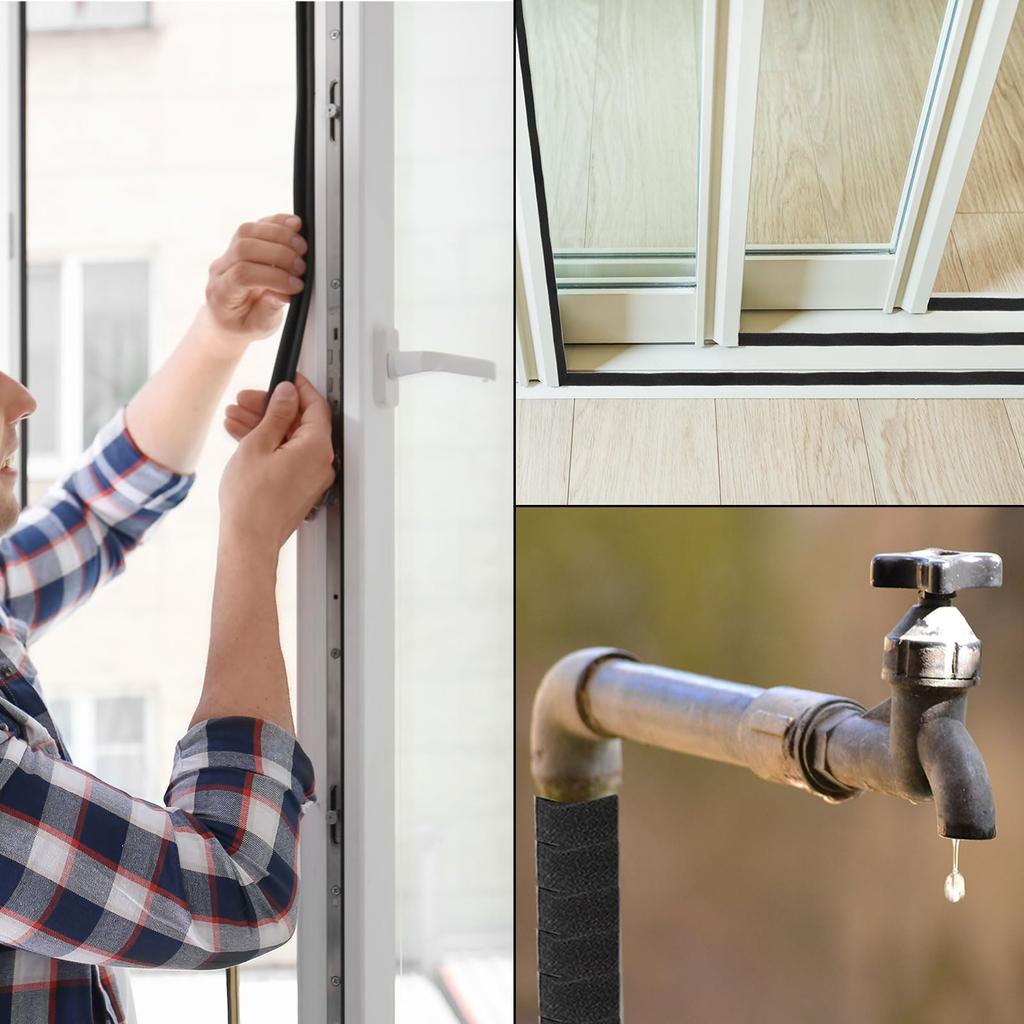 PATIKIL Ширина x Толщина x Изолирующая пенная лента 2 рулона самоклеящаяся EVA уплотнительная лента для труб, дверей, окон, звукоизоляция черная 2" 5/8" 6.6 футов