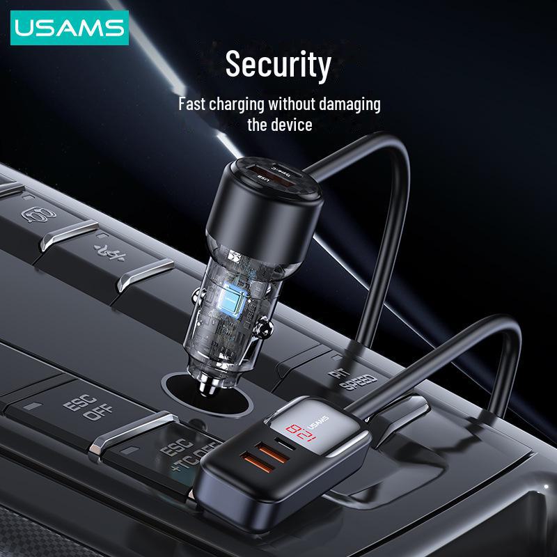USAMS 165 Вт Двойное PD 30 Вт и QC3.0 Быстрое автомобильное зарядное устройство