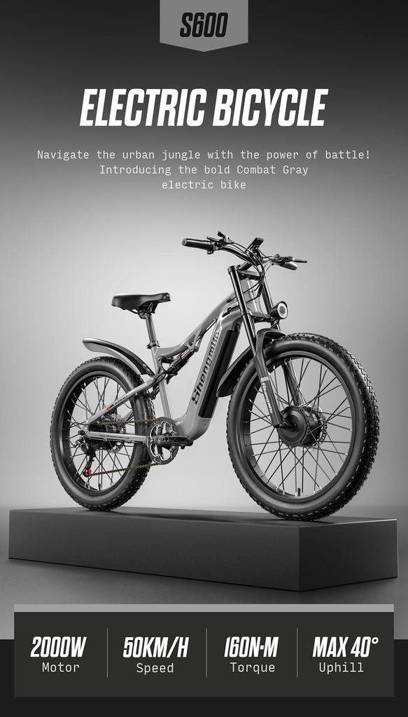 Shengmilo S600 Electric Bike - 2000W Dual Motor, Samsung 17.5Ah Battery, Shimano 7-Speed, Fat Tire 26×3.0 for All-Terrain Riding
