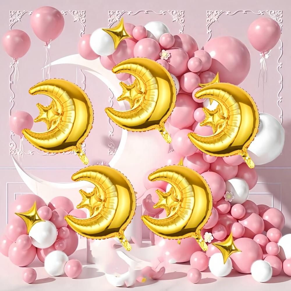 5-Pack of Golden Moon and Star Balloons, Moon and Star Foil Balloons, Suitable for Eid Al-Adha, Eid Al-Fitr, Islamic New Year Themed Party Decorations
