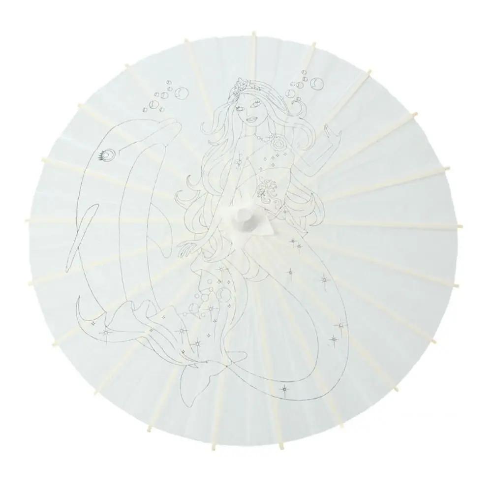 1Pcs Wedding Birthday for Baby Shower DIY Handmade Long-handle Painting Supplies Photography Prop Dance Prop Paper Umbrella