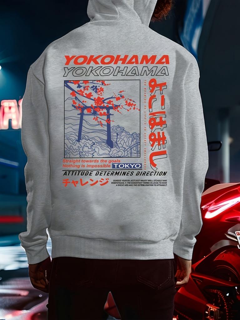 YOKOHAMA Yokohama Torii Sakura Японский свитшот с капюшоном Свободная винтажная куртка для мужчин и женщин High Street